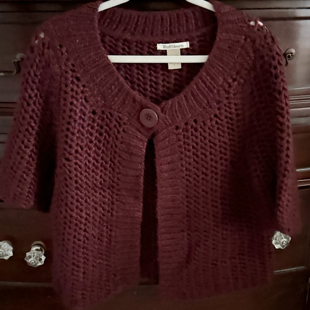 Ruff Hewn Burgundy Open Weave Button Sweater - Size L